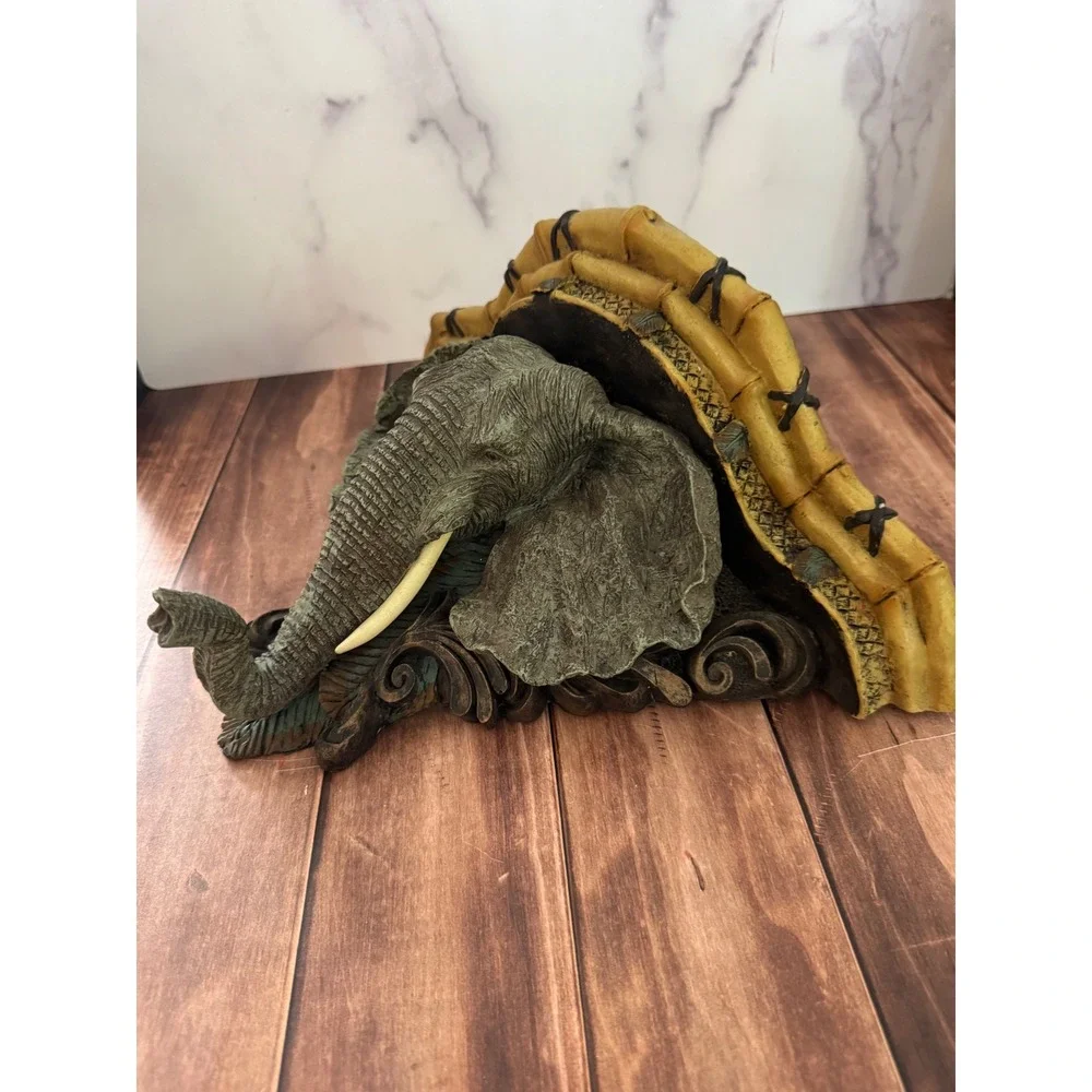 Safari Elephant Head Wall Shelf Faux Bamboo Ledge Sculpture Decor 14x11x6